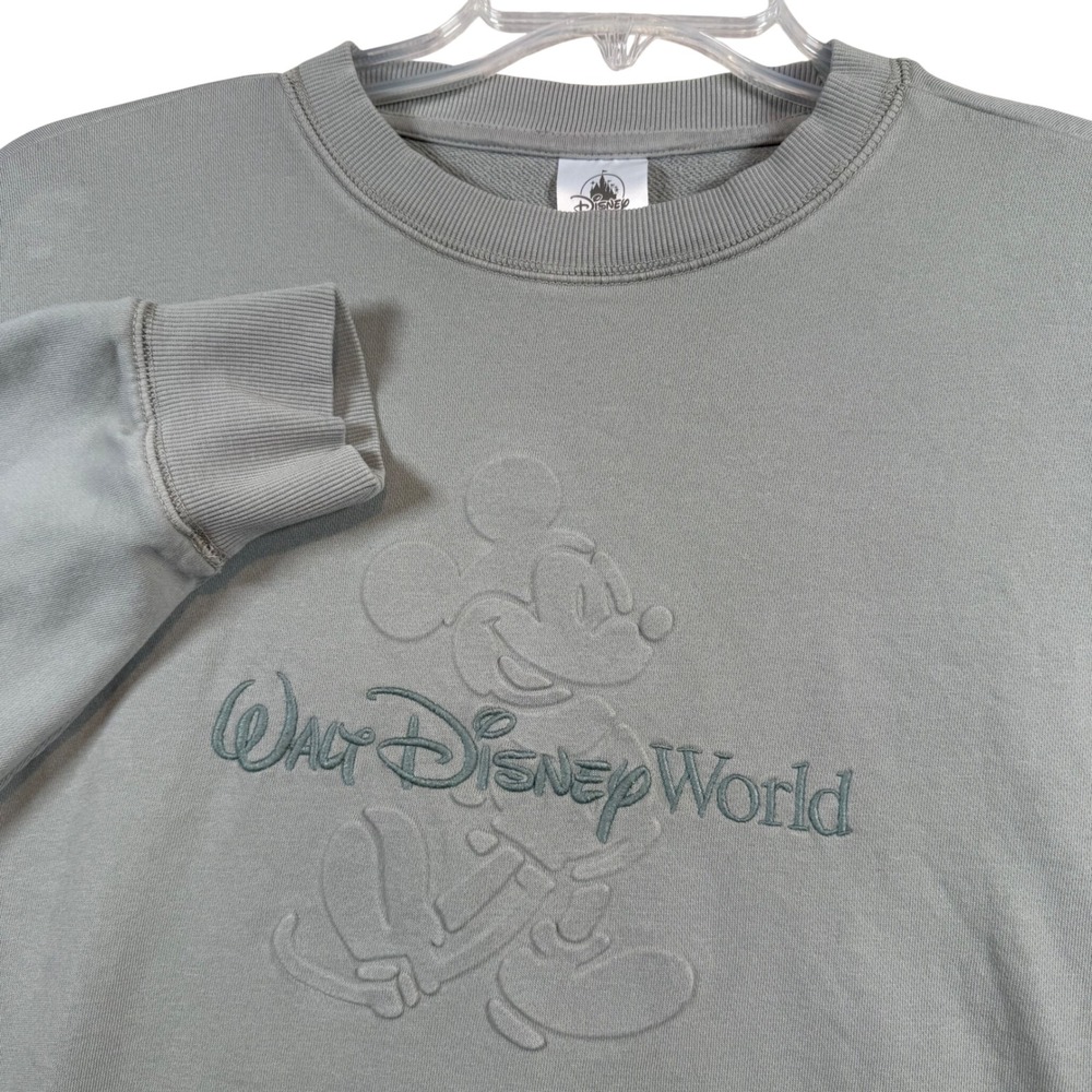 Disney Sweatshirt Womens Small Sage Green Embossed Mickey Walt Disney World